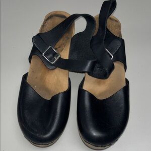 Lotta From Stockholm Black Leather & Wooden Sandals size 38